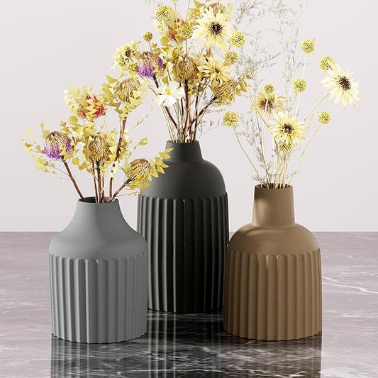 Ceramic Small Vase Set of 3 - Modern Boho Aesthetic Flower Decorative Vases Home Decor for Kitchen Dining Bedroom Office Living Room Bathroom & Shelves Shelf Centerpiece Table Decorations (Multicolor)