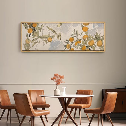 SIGNFORD Large Framed Canvas Print Wall Art Vintage Citrus Botanical Rustic Orange Orchard Illustrations Modern Art Relax/Calm Warm for Living Room, Bedroom, Office - 60"x20"