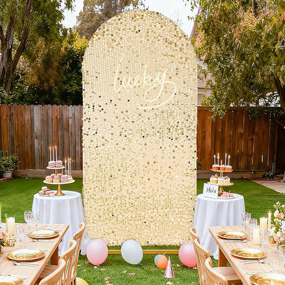 Big Payette Sequin Arch Cover: Light Gold 7.2 FT Arch Backdrop Cover for Arch Stand Glitter Wedding Arch Cover Backdrop Fabric for Birthday Halloween Celeberation