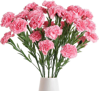 IPOPU Pink Carnations Artificial Flowers 6PCS 30 Heads Silk Carnations 27.56in Artificial Flowers with Stems for Wedding Home Table Centerpieces Floral Arrangements(Pink)
