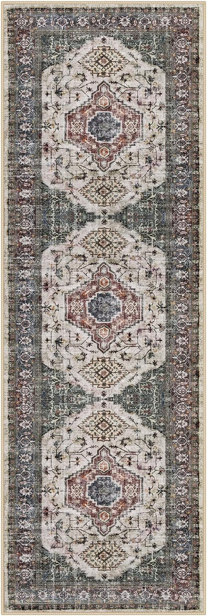 Lahome Oriental Hallway Runner Rug, 2.5x8 Kitchen Runner Non Slip Ultra-Thin, Soft Washable Hallway Rug Non Shedding Long Carpet for Entryway ‎Laundry Room Bathroom, Brown/Grey