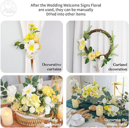 Artificial Wedding Arch Flowers for Wedding Sign,Set of 2 for Wedding Welcome Ceremony Sign,Faux Floral Swags,Wedding, Banquet and Reception Backdrop Floral Decoration (Yellow)