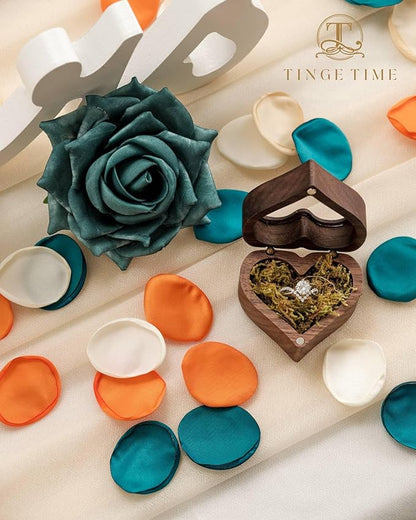 TINGE TIME 400pcs Silk Flower Petals for Wedding, Rose Petals for Decoration, Fake Flower Petals for Bridal Showers, Flower Girl Petals for Anniversaries and Parties (Burnt Orange & Peacock Green)