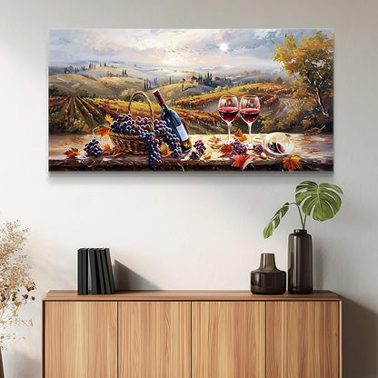 hyidecorart Rustic Wine Large Canvas Wall Art Dining Room Kitchen Still Life Painting Vintage Farmhouse Restaurant Decoration Colorful Artwork Prints for Bar Living Room Posters Landscape Wall Decor