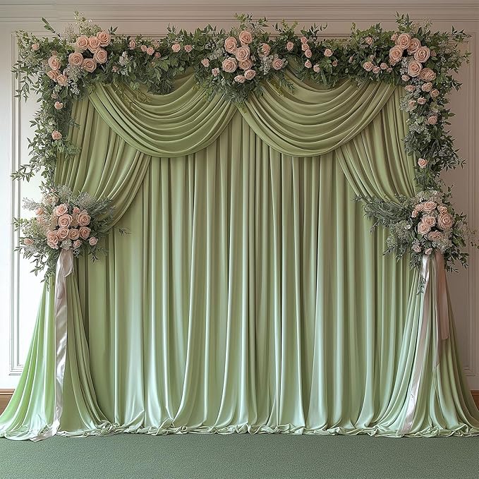 10x7ft Wrinkle Free Sage Green Backdrop Curtain for Parties Soft Fabric Drapes Wedding Curtain Backdrop for Birthday Party Decorations Background for Photography 5x7ft, 2 Panels