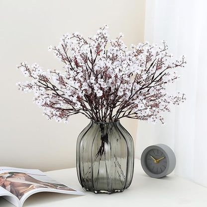 JAKY-Global 10pcs Babys Breath Artificial Flowers with Vase Gypsophila Bouquet Bulk Fake Spring Silk Flowers Real Touch Faux Floral for Home Garden Wedding Christmas Party DIY Decor (White)