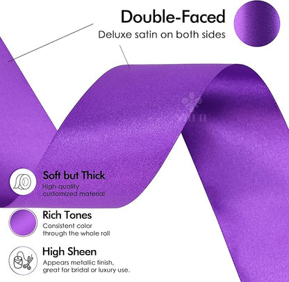 MEEDEE Purple Satin Ribbon 2 Inch Purple Ribbon Lux Double Faced Ribbons by 25 Yards Silk Satin Ribbons for Gift Wrapping, Weddings, Flower Bouquet, Holiday Decorating