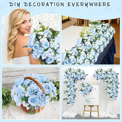 MARTINE MALL 2 Packs Peonies Artificial Flowers, Blue Artificial Peonies, Silk Peonies Flowers Fake Peonies Artificial Flowers Peonies Bouquet for Centerpiece Table Wedding Party Home Decor