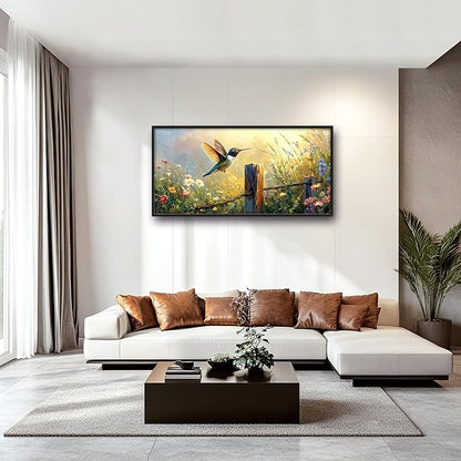 Hummingbird Flower Large Wall Art Farmhouse Framed Wall Decor for Living Room Bird Floral Pictures Oversized Canvas Print Painting Modern Extra Large Framed Artwork for Bedroom Office 60"x30"