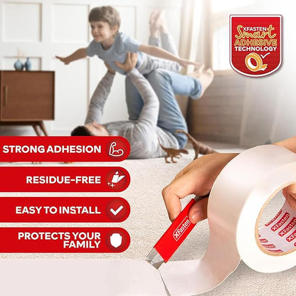 XFasten Double Sided Carpet Tape for Area Rugs, 2 Inch x 10 Yards w/Mini Cutter – Heavy Duty Anti Slip Rug Grip Tape, Works as Rug Gripper, Wood Safe, Easy Removal for Hardwood and Laminate Floors