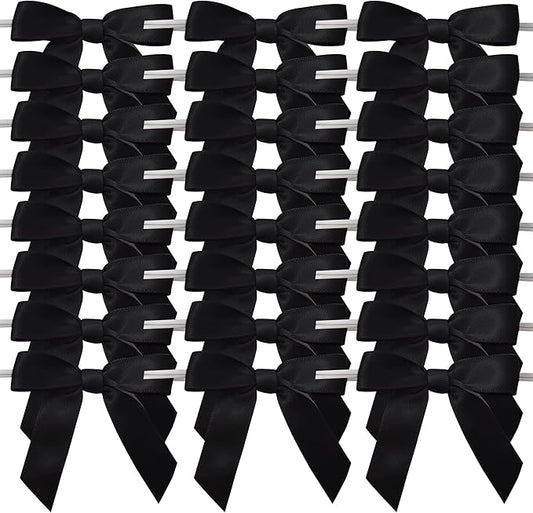 50pcs 2-1/2" Black Satin Ribbon Bows with Twist Tie Bows for Christmas Gift Packing&Wrapping (Black)