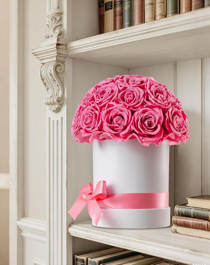 27 Forever Roses Dome in White Box, Eternal Real Roses Gifts for Women, Preserved Flowers for Delivery Prime, Anniversary, Valentine's Day, Christmas, Birthday for Her (Pink)