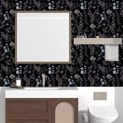 Vintage Floral Wallpaper Peel and Stick Brown Taupe Leaf Contact Paper 17.4" X 118" Moody Wallpaper Waterproof Self-Adhesive Dark Black Wall Covering for Bedroom Countertop Desk Cabinets Decor