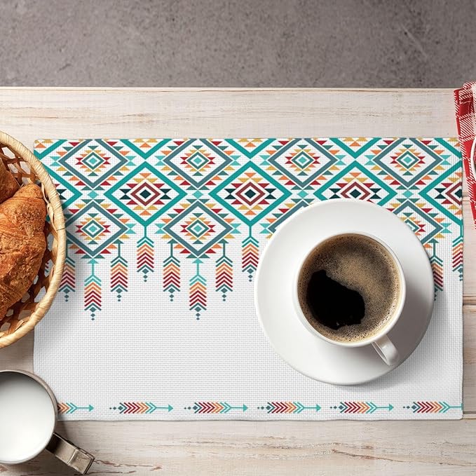 Southwest Aztec Placemats,Native American Washable Waterproof Table Place Mats Set of 4 for Dining Room Kitchen Table 12 X 18 Inch 4 PCS, Style-14