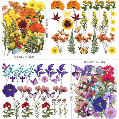 103Pcs Dried Pressed Flowers with Butterfly Stickers for Resin Molds, Real Natural Bulk Dry Floral Leave for DIY Art Crafts, Epoxy Jewelry, Candle, Soap Making, Nails Decors