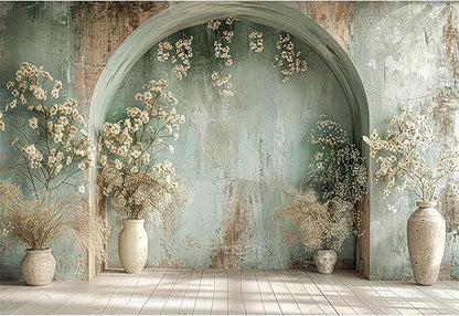 Baocicco 10x7ft Vintage Flower Wall Backdrops for Photography Mint Green Ancient Background Cloth Victoria Floral Bridal Shower Honeymoon Travel Vocation Props Wedding Engagement Party Banner Props