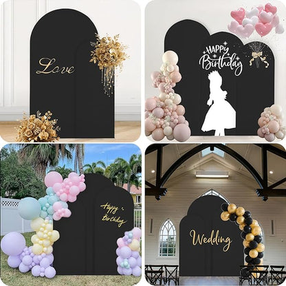 WEERRW Black Arch Backdrop Cover Set of 2 Spandex Fitted Round Top Chiara Backdrop Stand Stretchy Wedding Covering for Event Birthday Party Banquet Decoration (6FT, 7.2FT)