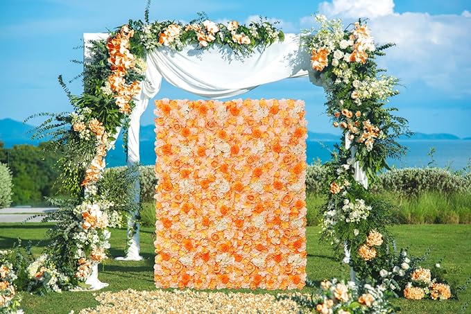 Orange Floral Wall Panel for Wedding Backdrop - 5ftx3.74ft Artificial Flower Backdrop - Fake Wall for Party Decor Birthday Party Stage Photoshoot Background