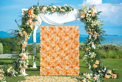 Orange Floral Wall Panel for Wedding Backdrop - 5ftx3.74ft Artificial Flower Backdrop - Fake Wall for Party Decor Birthday Party Stage Photoshoot Background