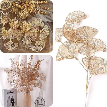 Artificial Golden Plants Fake Gold Ginkgo Leaves - Tall 27Inch 2 Pack, Faux Apricot Leaf Christmas Decor Plant Simulation Bushes for Indoor Outdoor Xmas Party Wedding Table Centerpiece DIY Decoration