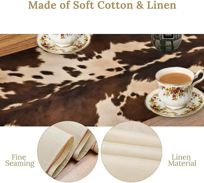 Cow Print Table Runner, Brown Cowhide Western Style Runner Country Farmhouse Cottage Patten Decoration for Home Kitchen Dining,13x120 Inch