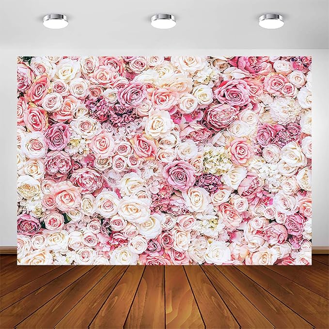 Avezano Floral Backdrop for Party Photoshoot Pink Rose Flowers Wedding Birthday Valentine's Day Bridal Shower Simulation Printing Flower Wall Decorations Photography Background for Picture (7x5ft)