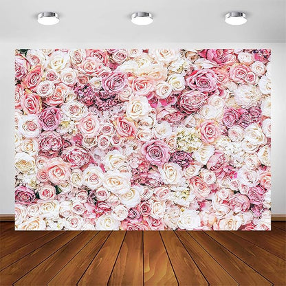 Avezano Floral Backdrop for Party Photoshoot Pink Rose Flowers Wedding Birthday Valentine's Day Bridal Shower Simulation Printing Flower Wall Decorations Photography Background for Picture (7x5ft)