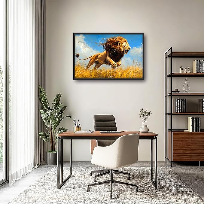 Lion Large Decor Wall Art Framed Pictures for Living Room, Animal Oversized Canvas Print Painting Modern Extra Large Framed Artwork for Bedroom Office Home Decor 36"x24"
