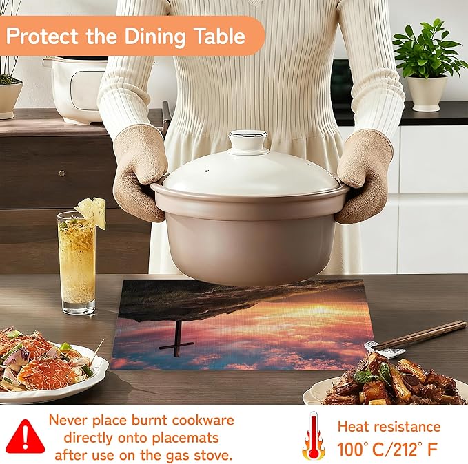 Cross Table Mats Set of 6,Sunset Mountain Non-Slip Washable Placemats for Restaurant Home Kitchen Dinner Table 12x18Inch