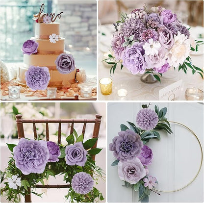 Artificial Flowers Combo Purple Rose Hydrangea Fake Flowers with Stem for DIY Wedding Bouquets Centerpieces Arrangements Bridal Baby Shower Home Decor