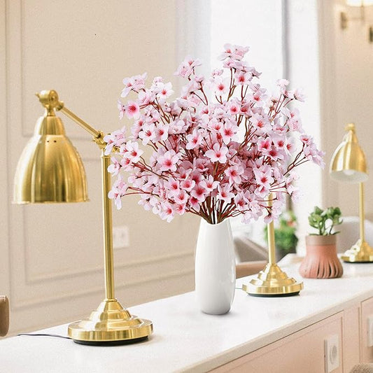 Sggvecsy Artificial Cherry Blossom Flowers 4 Pcs Faux Cherry Blossom Stems Faux Silk Cherry Blossom Branches 15.7’’ Fake Peach Flowers for Vase Arrangements Home Wedding Table Decor (Pink)