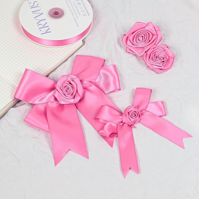 Hot Pink Satin Ribbon, Double Faced 7/8 Inch X 25 Yards Hot Pink Ribbon, Premium Satin Ribbon for Gift Wrapping, Crafts, Hair Bow Making, Sewing, Flower Bouquet, Wedding Party Decor