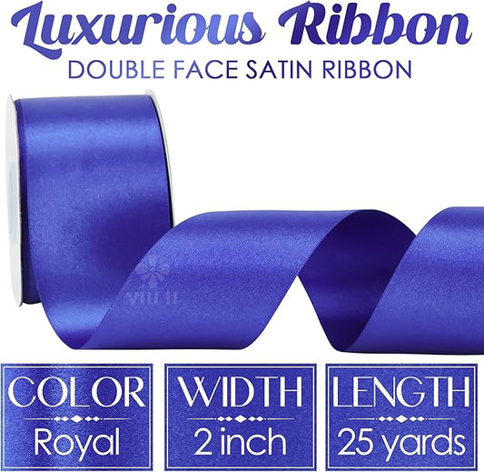MEEDEE Royal Satin Ribbon 2 Inch Royal Blue Ribbon Lux Double Faced Ribbons by 25 Yards Silk Ribbons for Gift Wrapping, Crafts, Satin Weddings, Flower Bouquet, Holiday Decorating