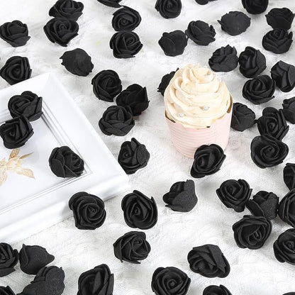 INSUNSIXMini Foam Rose Heads 500PCS Black Artificial Flower Foam Fake Flower Bulk for DIY Crafts Wedding Bouquets Baby Shower Centerpieces Floral Arrangements Party Tables Home Decorations(Black)