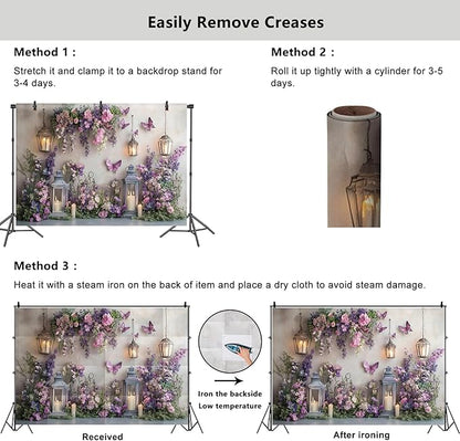 YongFoto Elegant Flower Wall Backdrop 6x4ft Floral Butterfly Candle Photography Background Baby Bridal Shower Wedding Girl Birthday Party Banner Room Decor Portrait Photoshoot Wallpaper Photo Booth