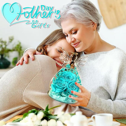 Beferr Christmas Birthday Gifts for Women, Mom Gifts for Christmas Fresh Flowers for Delivery Prime Forever Preserved Rose in Glass Angel Figurine Xmas Gifts for Grandma Wife Sister Her, TBlue