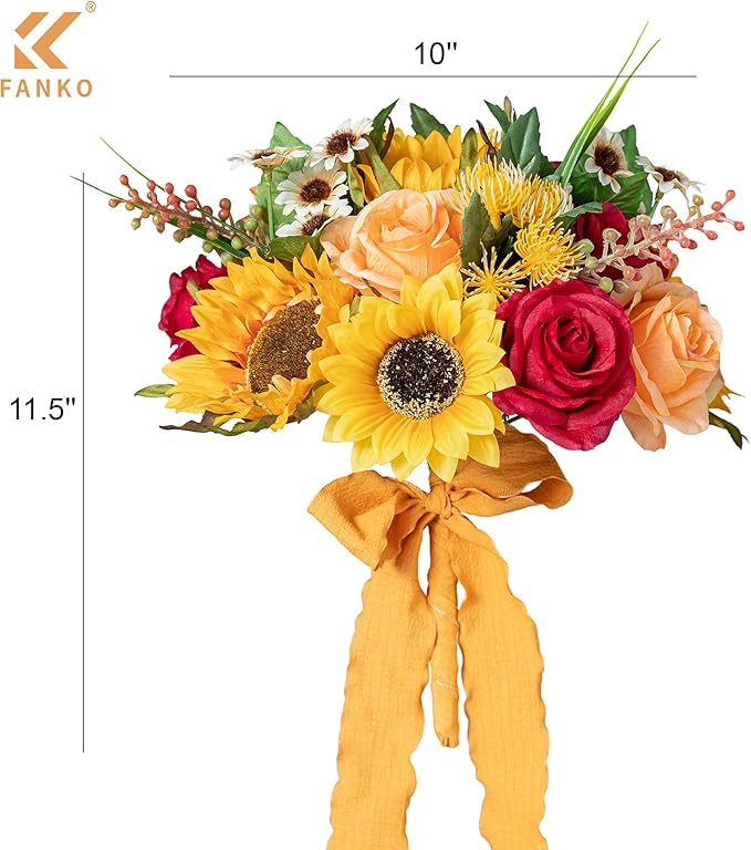 FANKO Artificial Flowers Light Orange Rose: Mixed Fake Silk Flowers Combo Red Rose Sunflower White Daisy Assorted Blooms for DIY Wedding Bridal Bouquets/Centerpieces/Home Decor