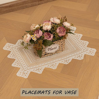 Jayla 2 Pcs Rectangle Lace Placemats for Tables Embroidered Lace Tablemats Vintage Crochet Floral Table Runner Vintage Wedding, Tea Party Decor,12x17 Inch
