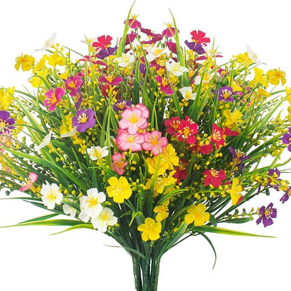 12 Bundles Artificial Flowers Faux Plants Spring Decoration Plastic Plants UV Resistant Shrubs for Home Indoor Outside Garden Window Porch Pots Decoration (Multicolor)
