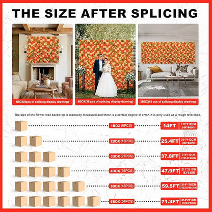 Flower Wall Backdrop 9pcs 16.5x16.5 Inch Flower Wall Decor Artificial Floral Wall Panel Ideal for Wedding Celebrations, Festive Party Birthday Backdrops and Elegant Home Decor