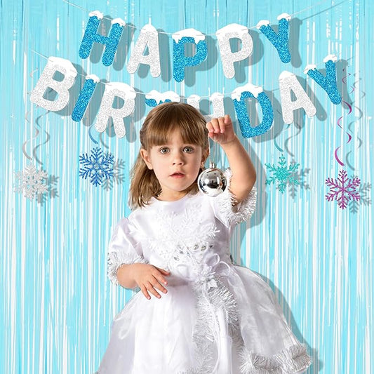 BRAVESHINE Foil Fringe Curtains Backdrop - 2Pcs Pastel Blue Streamers Tinsel Backdrop for Christmas/Winter’s Snowflake/Frozen/Baby/Boy/Under Sea/Shark/Mermaid/Bachelorette/Birthdays Party Decorations