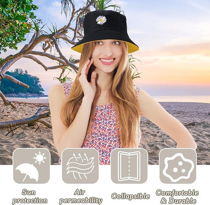 Sun Hat for Women Bucket Hat Cotton Reversible Summer Travel Beach Fishing Cap
