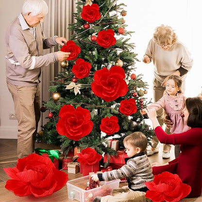 Giant Paper Flowers Artificial Large Paper Flower Decoration for Handcrafted Wall Backdrop Christmas Mexican Wedding Graduation Bridal Shower Birthday Party Supplies(Red,24 Pcs)