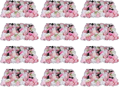 12 Pcs Artificial Flower Wall Panels 60x40cm 3D Flower Background for Wall, Wedding Flower Decorations Wall Silk Rose Panels for Candy Wall, Photo Areas, Stage Background Wall(Dahlia + Rose + Leaf)