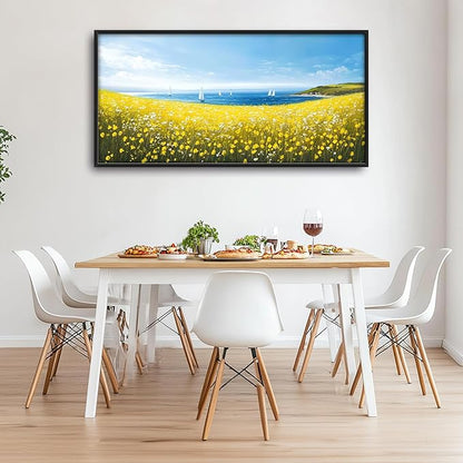 Coastal Flowers Large Wall Art Framed Wall Decor for Living Room Ocean Sailboat Pictures Oversized Canvas Print Painting Modern Extra Large Framed Artwork for Bedroom Office Home Decor 60"x30"