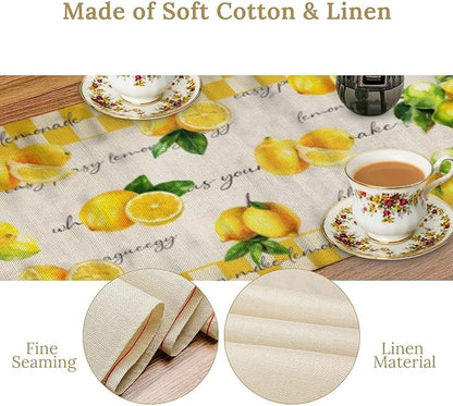 Lemon Table Runner , Summer Yellow Fruits Green Leaves Kitchen Dinning Table Decoration for Indoor Outdoor Home Party Decor 13x108 in