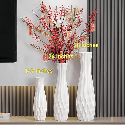 Ceramic Floor Large Vase 24 Inches Tall,White Modern Flower Tall Vases for Office, Home,Farmhouse,Living Room Décor,Simple Origami Design Fall Decorative Porcelain Flower Arrangement Vase Ideal Gift
