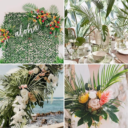 CCINEE 16 PCS Artificial Palm Leaves, Faux Large Palm Fronds Fake Tropical Plant Simulation Safari Leaves with Stems for Home Hawaiian Luau Party Jungle Beach Theme Party Decoration