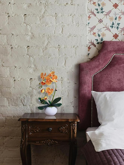 Forlaoers 17" Orange Artificial Orchids That Look Real with Pot Fake Orchid in Vase Artificial Flowers for Home Decor Indoor Office Table Centerpieces Bathroom Decoration
