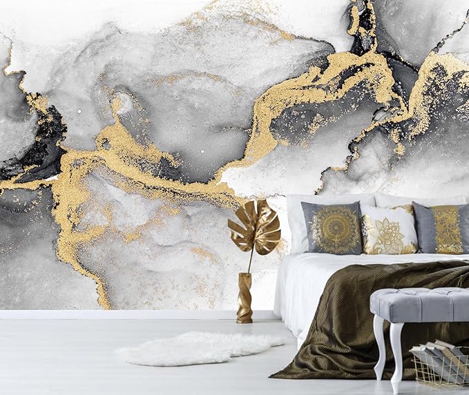 Black Gold Marble Wallpaper Peel and Stick for Living Room Office 137"x100"